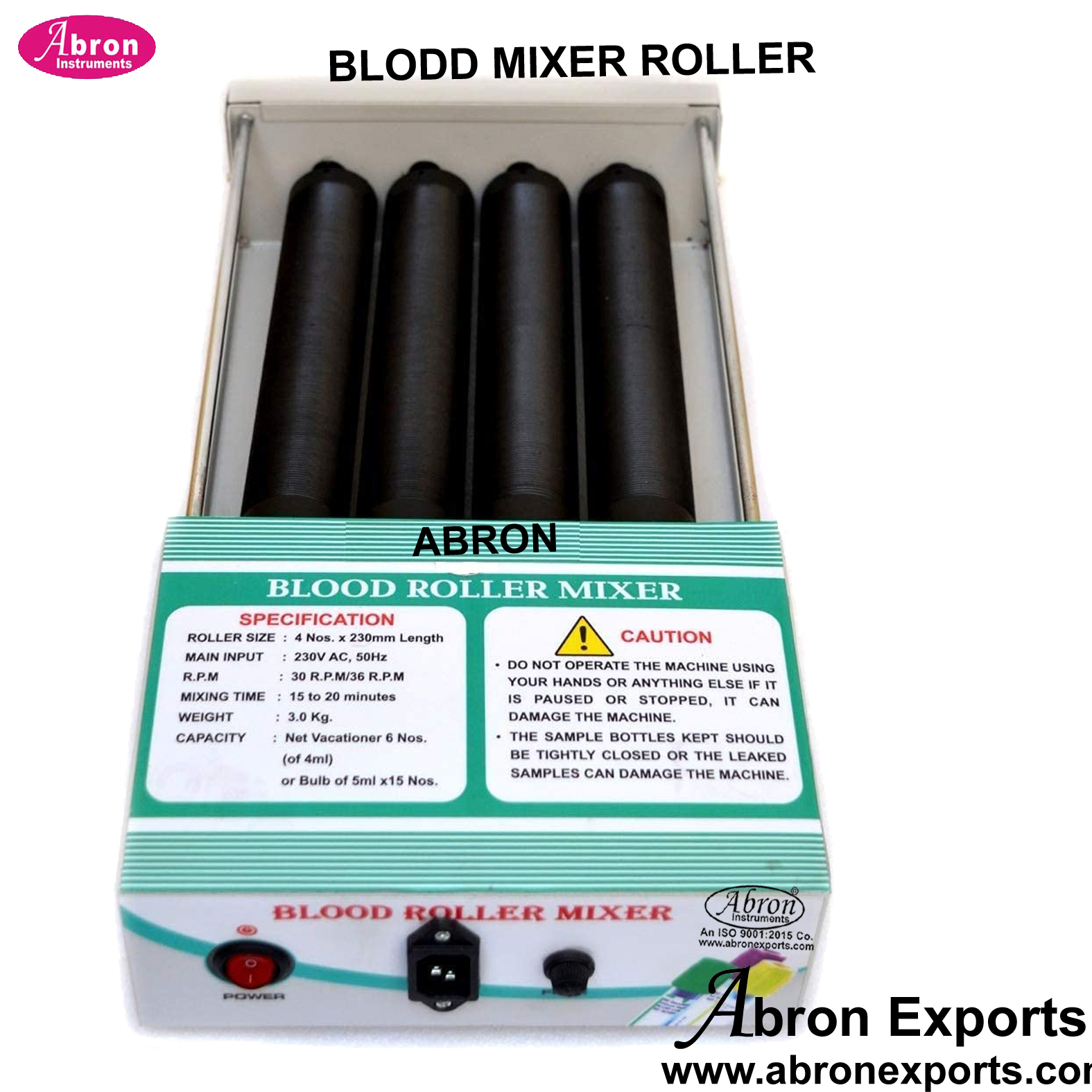 Blood Mixer Roller Tube Mixer Spin for Mixing Tube 4x 230mm Rollers Speed 30 RPM bank Hospital Nursing Home Medical Abron ABM-2795R4 